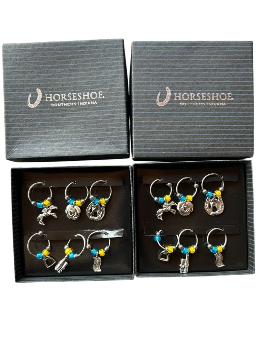 NIB Horse Racing Theme Wine Charms. Set of 12 Kentucky Derby